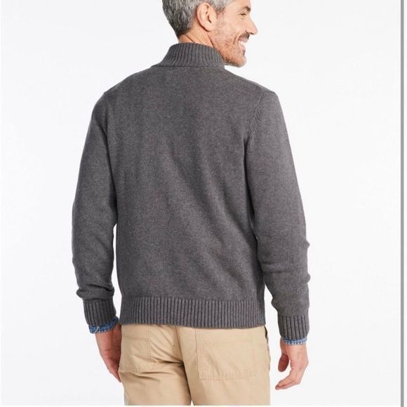 LL Bean Gray 1/4 Zip Mock Neck‎ 100% CottonPullover Sweater XL - Picture 2 of 11